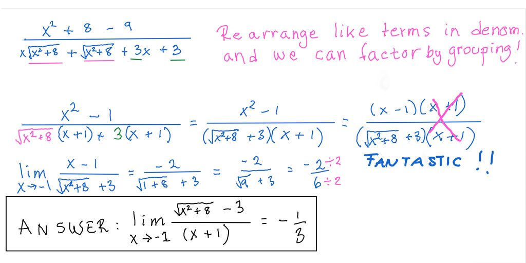Limits and Continuity: When to use Factoring or Conjugates. fig5